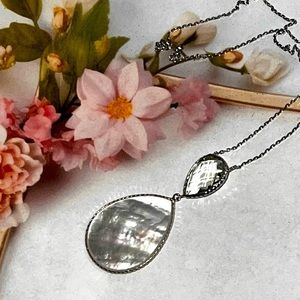 14K White Gold Peridot & Mother Of Pearl Necklace